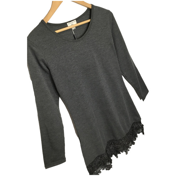 New Match Stick Lace Bottom Long Sleeve Holiday Mini Dress Charcoal Gray XS - Picture 3 of 8